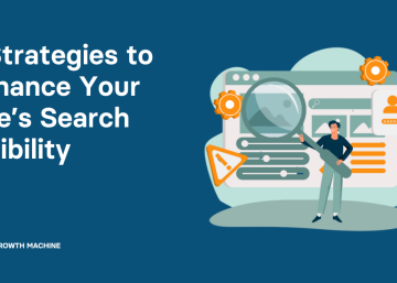 Search visibility: Graphic of a man holding a large magnifying glass in front of a web page