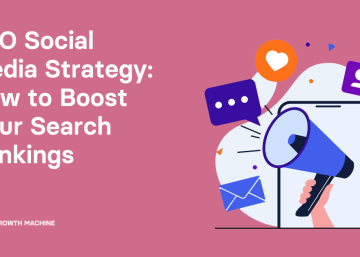 Seo social media strategy: Graphic of megaphone with mail and heart icon