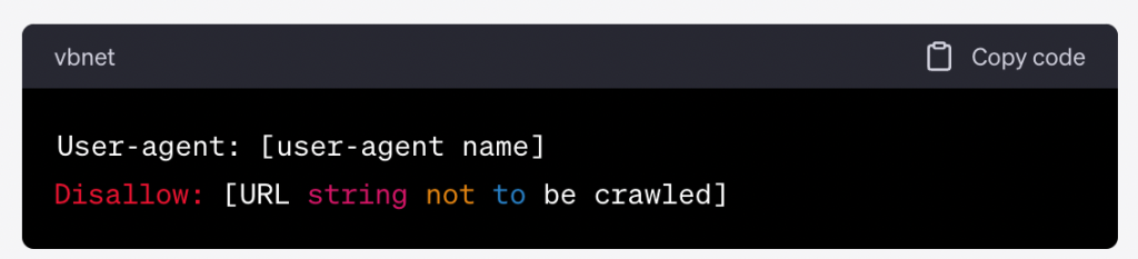 Blocking robots: Example of disallow in txt file