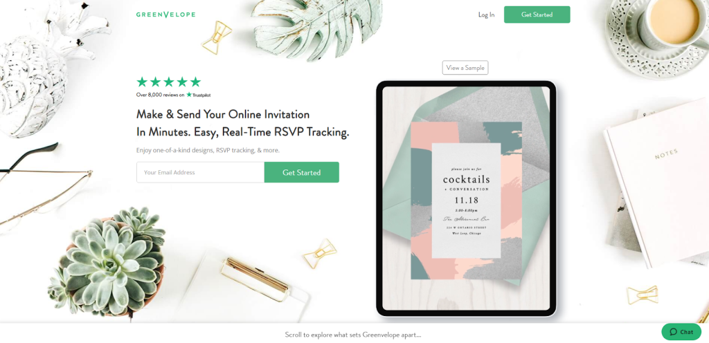Website Design best practices: Greenvelope's homepage 